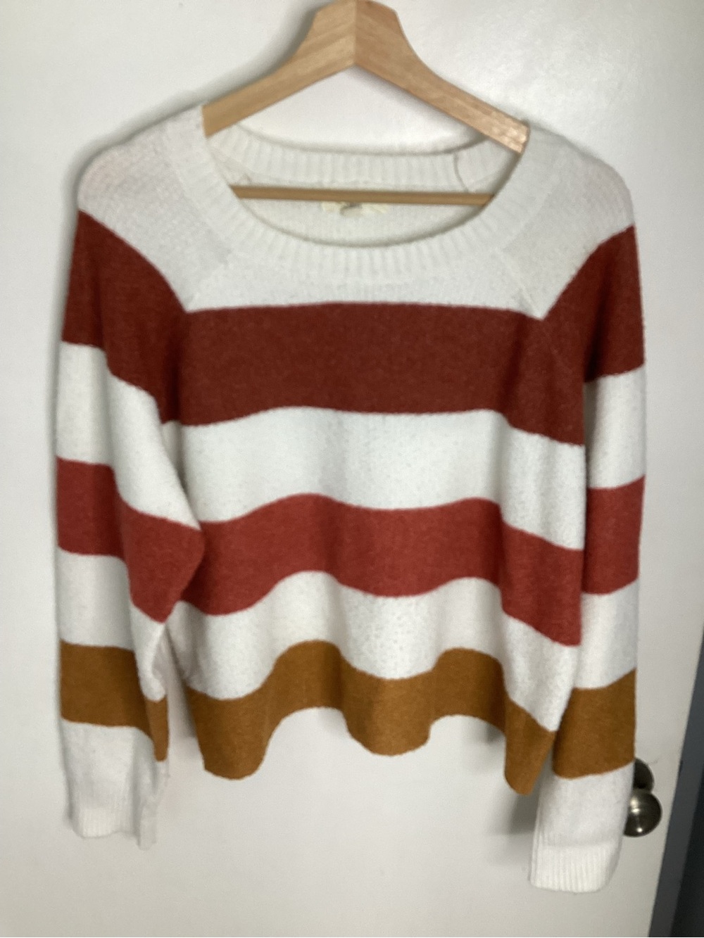 Striped Crewneck Sweater in Cream, Rust & Mustard L